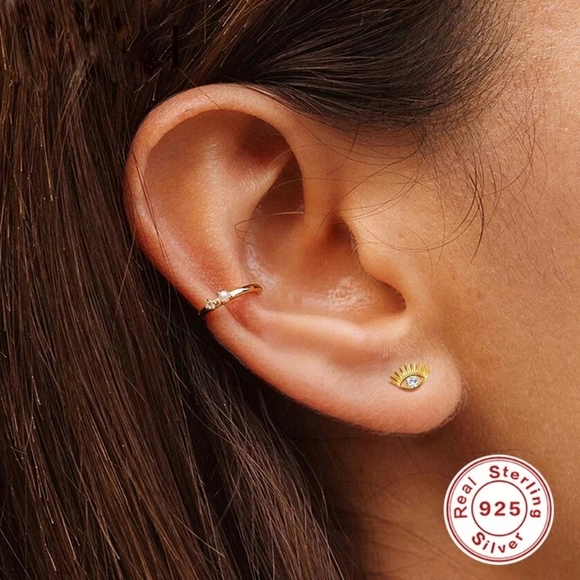 Tiny Dainty Gold Evil Eye Stud Earrings | S925 - Picture 6 of 6
